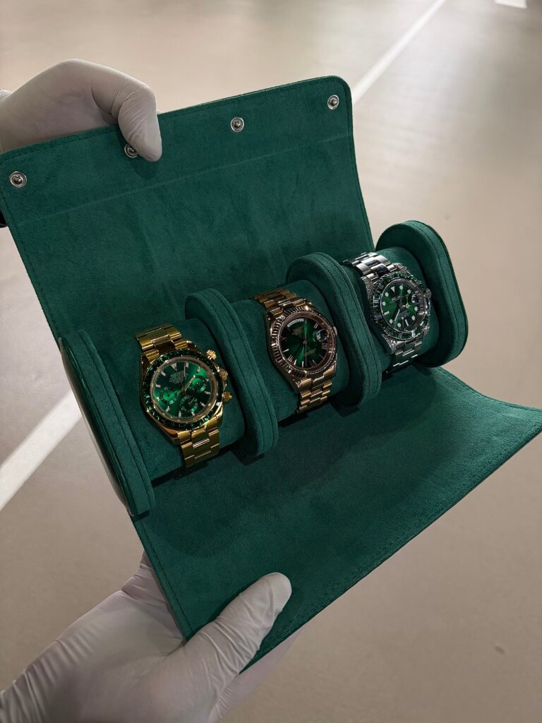 3 Slot Green leather box
