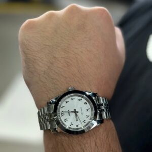 Smooth Bezel White Arabic Dial