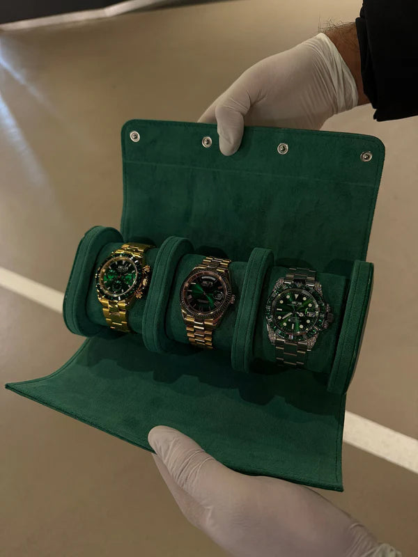 3 Slot Green leather box